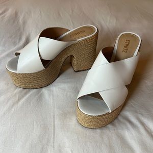 Schutz White Leather Judy Espadrille Platform Sandals